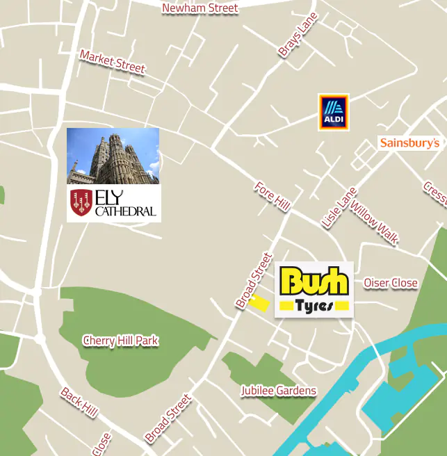 Bush tyres Ely branch location map