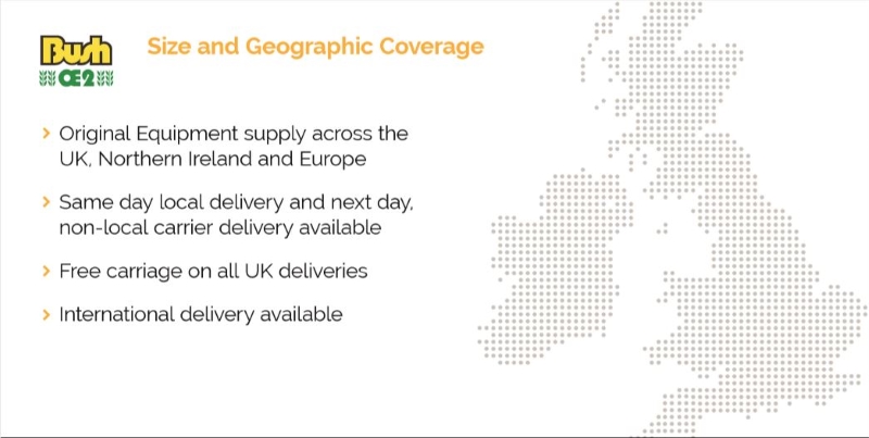 Bush Tyres OE2 - Size & Geographic Coverage - Original Equipement supply across UK Northern Ireland & Europe