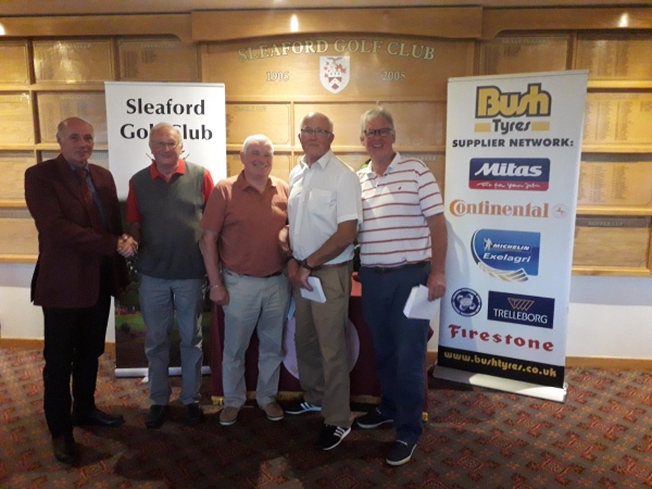 Mick Walton (left) Sleaford Golf Club Chairman 2019 & Bush Tyres Employee