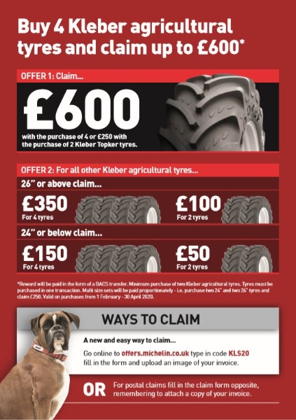 Kleber Agricultural tyres up to £600 cash back deal | Bush Tyres